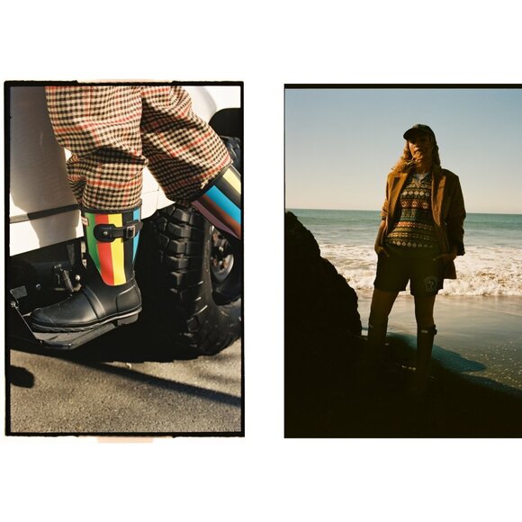 Hunter Women's Black Multi Striped Rain Boots - Size 7 US - New - Picture 7 of 14